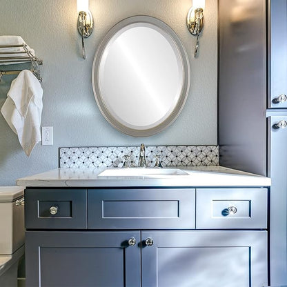 OVALCREST Oval Beveled Wall Mirror for Home Decor - Toronto Style - Silver Shade - 18" x 14"