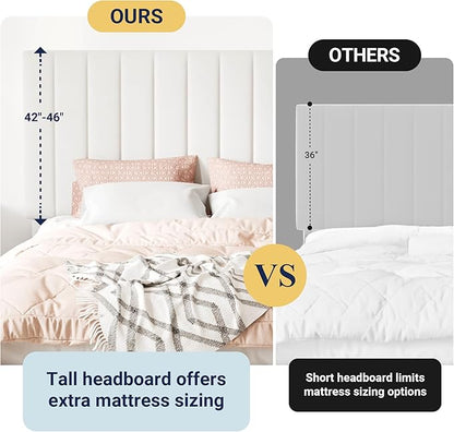 Allewie Queen Size Storage Bed Frame, Vertical Channel Tufted Adjustable Headboard, Velvet Upholstered Platform Bed with 4 Oversized Underbed Drawers, Wooden Slats Support, No Box Spring Needed, White