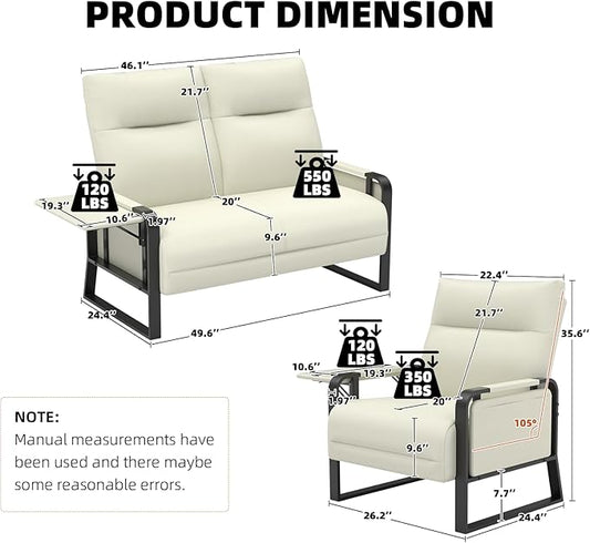 Modular Cloud Sectional Couches for Living Room, Faux Leather Loveseat & Accent Chairs Set of 2, Upholstered Sectional Sofa Set for Office, Beige
