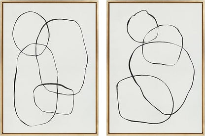Kate and Laurel Sylvie 871 Modern Circles & 869 Going in Circles Framed Canvas Wall Art Set by Teju Reval of SnazzyHues, 2 Piece Set 28x38 Bright Gold, Modern Abstract Art for Wall