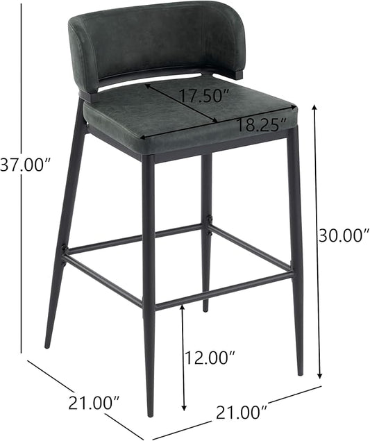 Christopher Knight Home Ebany Barstools Set of 2, Metal Frame Counter Stools, Upholstered Kitchen Chair, Curved Back Support Bistro Chairs, 30" H Island Stool for Dining Kitchen Cafeteria, Dark Green