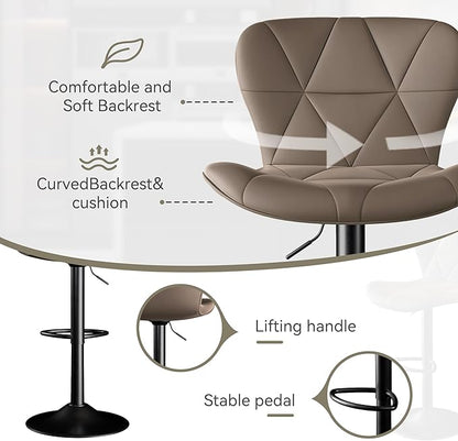 Bar Stools Set of 2,Adjustable Swivel Barstools, Faux Leather Bar Chairs,Upholstered Counter Height with High Backrest for Kitchen Island, Dark Khaki