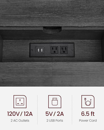 VASAGLE 70.9-Inch Console Table with Outlet and Shelves, Sofa Table with Charging Station, Behind Couch Table Skinny, Entryway Table for Hallway, Living Room, Charcoal Gray and Ink Black ULNT118B22