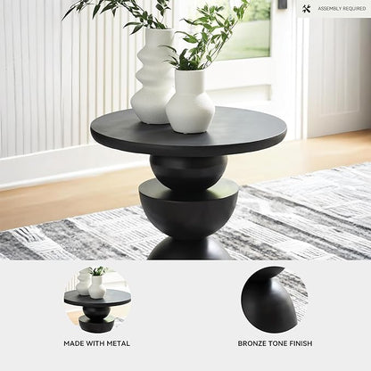 Signature Design by Ashley Kurtson Modern Metal Accent Table with Pedestal Base, Black