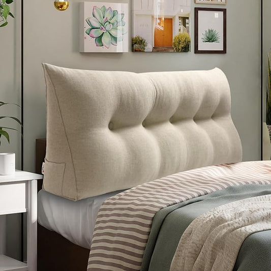 WOWMAX Headboard Pillow Queen Triangular Bed Wedge Pillow for Headboard Wedge Pillow Headboard for Daybed Bunk Bed Large Bolster Pillow for Bed with Removable Cover, 85% Linen 15% Cotton Blend