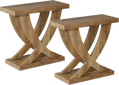 Tribesigns End Table for Living Room with Cross Fishtail Support Set of 2, Side Table and Farmhouse Accent Furniture for Small Spaces (2)
