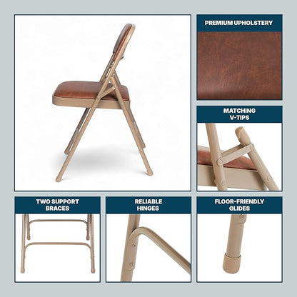 OEF Furnishings OEF1200 Series Premium Heavy Duty Vinyl Padded Folding Chairs, Commercial Grade 500 lb Capacity (4-Pack, Honey Brown)