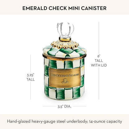 MACKENZIE-CHILDS Mini Enamel Canister, Kitchen Storage Container with Lid, Green-and-White Emerald Check