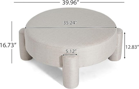 Christopher Knight Home Chobi Round Fully Ottoman Foot Stool, Pouf Footstool Ottoman Seat, Fabric Upholstered Foot Chair, Round Footrest, Modern Side Table for Living Room Bedroom Home Decor, Beige