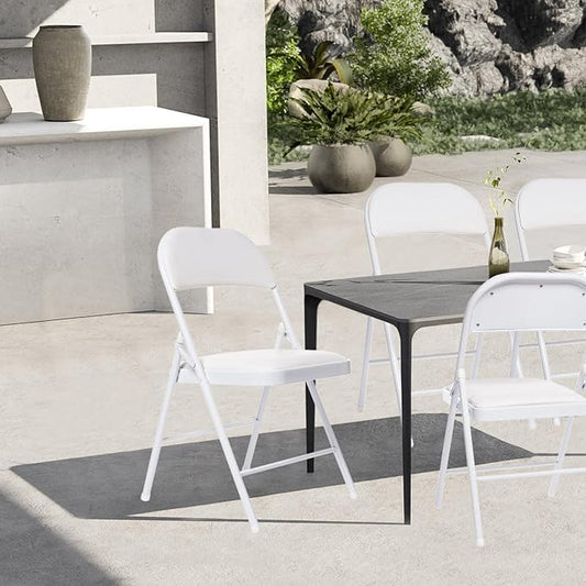 80 Pack Folding Chairs with Padded Seats, Padded Folding Chair with Steel Frame for Events Home Office, Pu Leather Folding Chair White