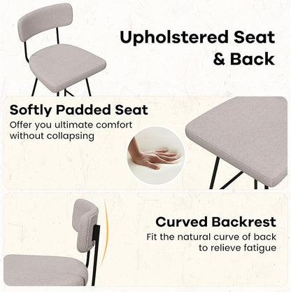 COSTWAY Bar Stools Set of 2, 29” Upholstered Bar Height Chairs with Back, 360° Swivel Bar Chairs with Heavy-Duty Metal Legs and Footrests, Fabric Seat for Kitchen Island, Dining Room, Bar (2, Beige)