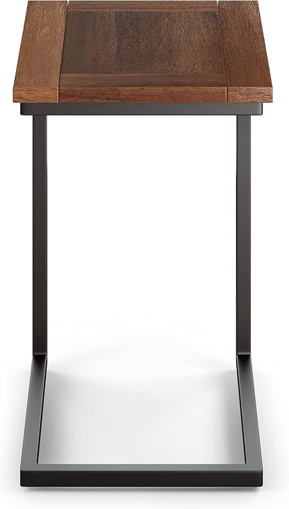 SIMPLIHOME Skyler 16-inch Wide Solid Mango/Metal Industrial C-Shaped End Table in Dark Cognac Brown/Black for Living Room, Office, or Bedroom, Assembled