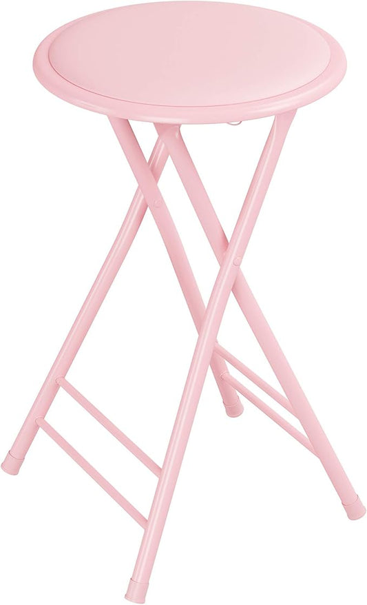 Lavish Home Folding Stool - Backless 24-Inch Stool with 225lb Capacity for Kitchen or Rec Room - Portable Indoor Counter Bar Stools (Pink)