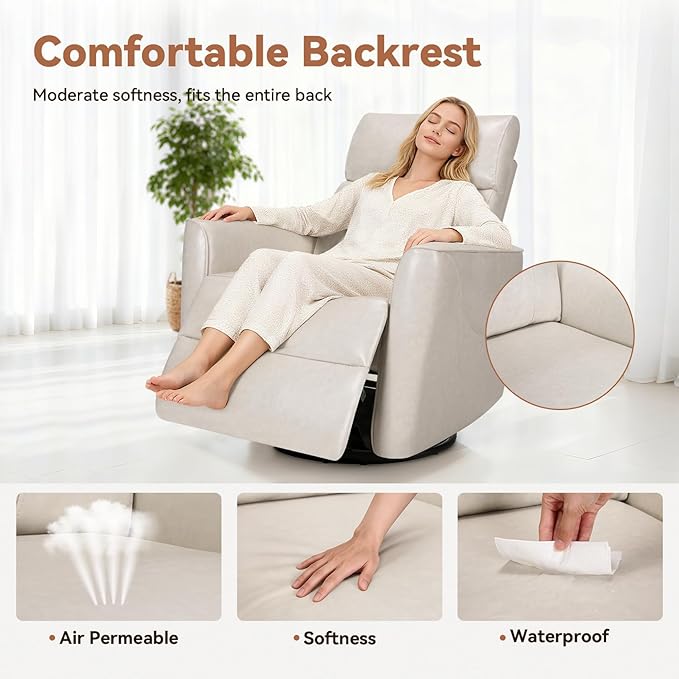 Himimi Power Massage Recliner Chair, Oversized Swivel Rocker Chair with Vibration Massage and Heat, Glider Recliner for Adults, USB Charging, Side Pocket, Nursery, Living Room, Bedroom (Ivory)