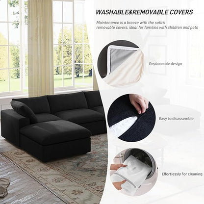 Cloud Modular Sectional Sofa for Livingroom,Large Down Filled Comfort Corner Sectional Sofa Couch Wide Deep Seat Convertible Couches for Office Apartment,V Shaped,Black