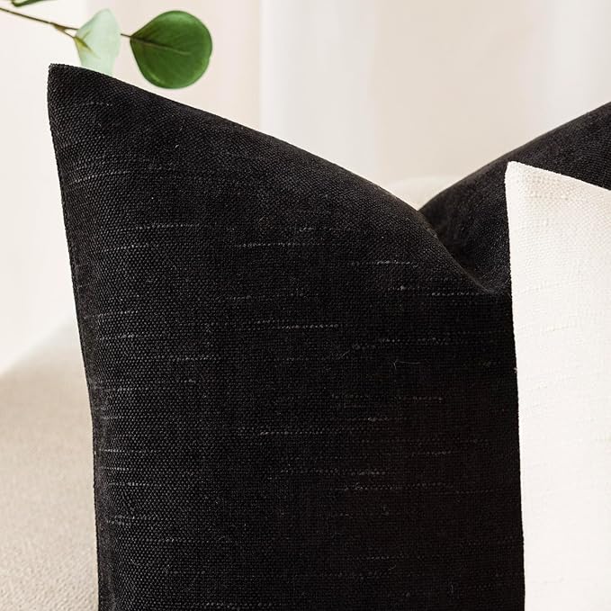 Foindtower Pack of 2 Soft Textured Throw Decorative Pillow Covers Square Accent Solid Cushion Cover Cozy Farmhouse Pillow Case with Zipper for Couch Sofa Bedroom Living Room 20x20 Inch, Black