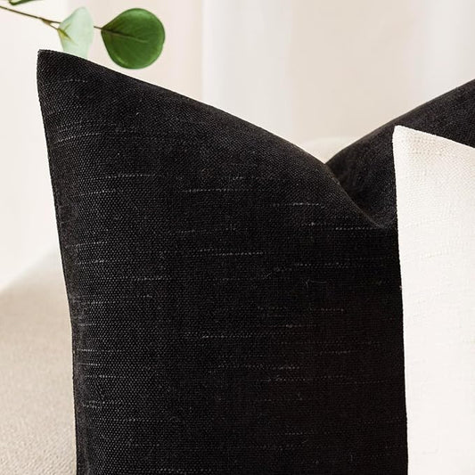 Foindtower Pack of 2 Soft Textured Chenille Throw Decorative Pillow Covers Lumbar Accent Solid Cushion Cover Cozy Farmhouse Pillow Case with Zipper for Couch Sofa Bedroom Living Room 12x24 Inch, Black