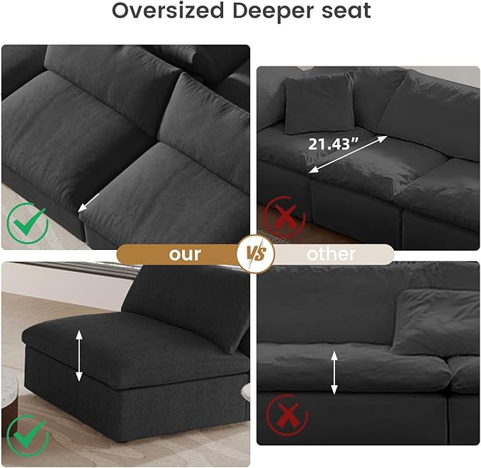 Cloud Modular Sectional Sofa Couch,Oversized Couch 8 Seater for Living Room,160.6" U Shaped Convertible Couches with Storage Ottoman, Covers Washable&Replaceable