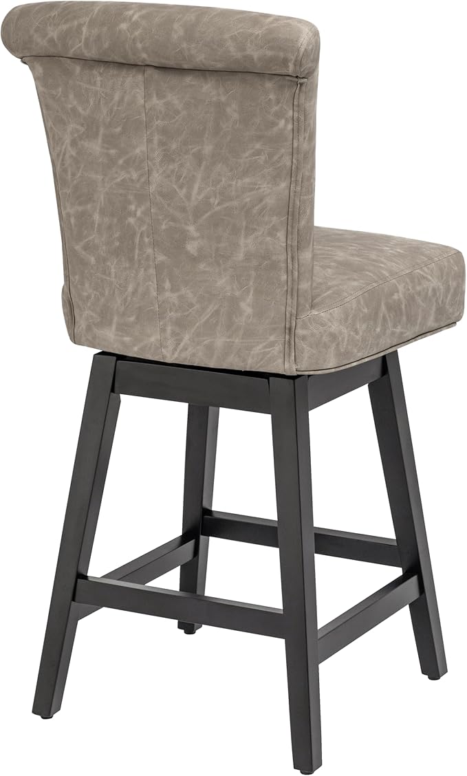 Bar Stools Set of 2, PU Leather Barstools, 26 Inch Upholstered Counter Stools with 15.7" High Back and Footrest, Swivel Counter Height Barstools for Kitchen Island Home Bar Greige