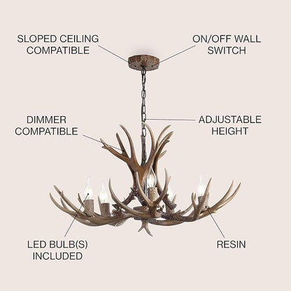 JONATHAN Y JYL6300A Eldora 30" Adjustable Resin Antler 5-Light LED Chandelier, Glam, Rustic,Cottage,Transitional, Dimmable Dining Room, Living Room, Kitchen, Foyer, Bedroom, Brown