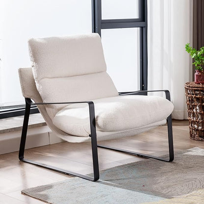 DUOMAY Modern White Sherpa Accent Chair Set of 2, Comfy Lounge Lazy Chair with Metal Leg, Mid-Century Corner Arm Chair for Living Room Bedroom Office Apartment