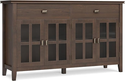 SIMPLIHOME Artisan Buffet - 60 inch Wide Solid Wood 4-Door Sideboard Buffet in Natural Aged Brown, Storage Cabinet for Dining Room or Kitchen with Adjustable Shelves and Square Knobs