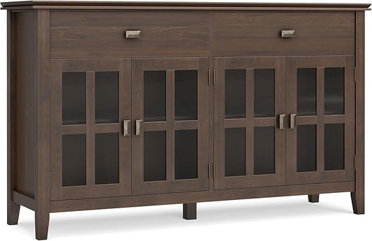 SIMPLIHOME Artisan Buffet - 60 inch Wide Solid Wood 4-Door Sideboard Buffet in Natural Aged Brown, Storage Cabinet for Dining Room or Kitchen with Adjustable Shelves and Square Knobs