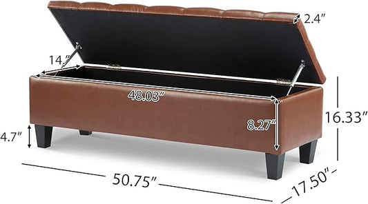 Christopher Knight Home Ottilie Faux Leather Storage Ottoman Bench, Wooden Rectangular Ottoman with Storage, Bedroom End of Bed Foot Stool, Entryway Ottoman Footrest, Living Room Extra Seat, Brown