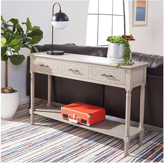 SAFAVIEH Home Collection Peyton Greige 3-Drawer Lower Shelf Console Table CNS5705D
