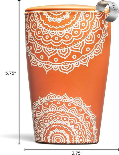 Tea Forte Double-Walled Ceramic Kati Cup, Removable Stainless Steel Infuser Basket and Lid, Steeps 12 oz Loose Leaf Tea, Dishwasher & Microwave Safe, Chakra