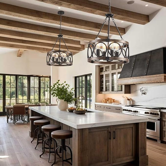 Light Fixtures Ceiling Mount Kitchen, 4 Light Black Semi Flush Mount Ceiling Light Fixture,Modern Dining Room Chandelier Over Table,Vintage Farmhouse Chandelier for Dining Room