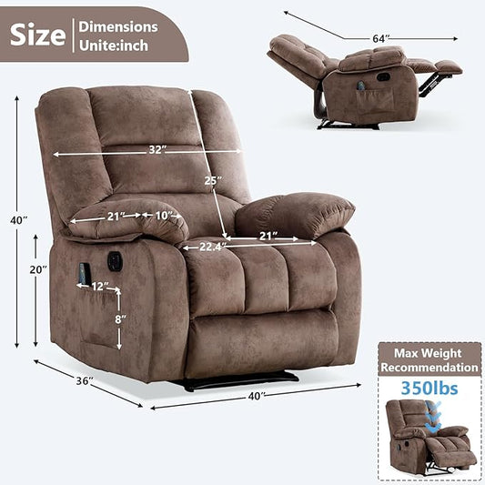 ANJHOME Massage Recliner Chairs with Heat and Vibration,Overstuffed Manual Rocking Reclining Chair for Living Room Bedroom (Camel)