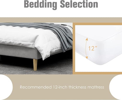 AGARTT Upholstered Platform Bed Frame Queen Size with Headboard and Footboard/Wooden Slats Support/No Box Spring Needed/Easy Assembly,Light Grey Linen