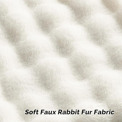 FUTEI Cream White Decorative Throw Pillow Covers 20x20 Inch Set of 2,Soft Fuzzy Faux Rabbit Fur Cushion Covers with Raised Texture,Neutral Boho Home Decor for Couch Bed Living Room