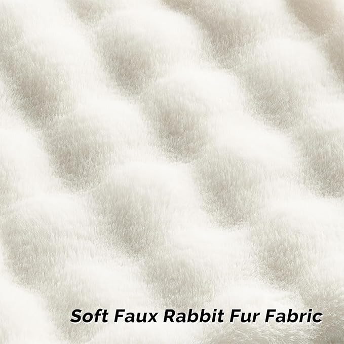 FUTEI Cream White Decorative Throw Pillow Covers 18x18 Inch Set of 2,Soft Fuzzy Faux Rabbit Fur Cushion Covers with Raised Texture,Neutral Boho Home Decor for Couch Bed Living Room