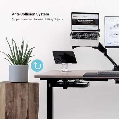 Progressive Desk Stand Up Height Adjustable Electric Standing Desk - 48" x 30" with Dual Motor, 3 Stages Sit Stand Table - Ebony Oak, Black Frame