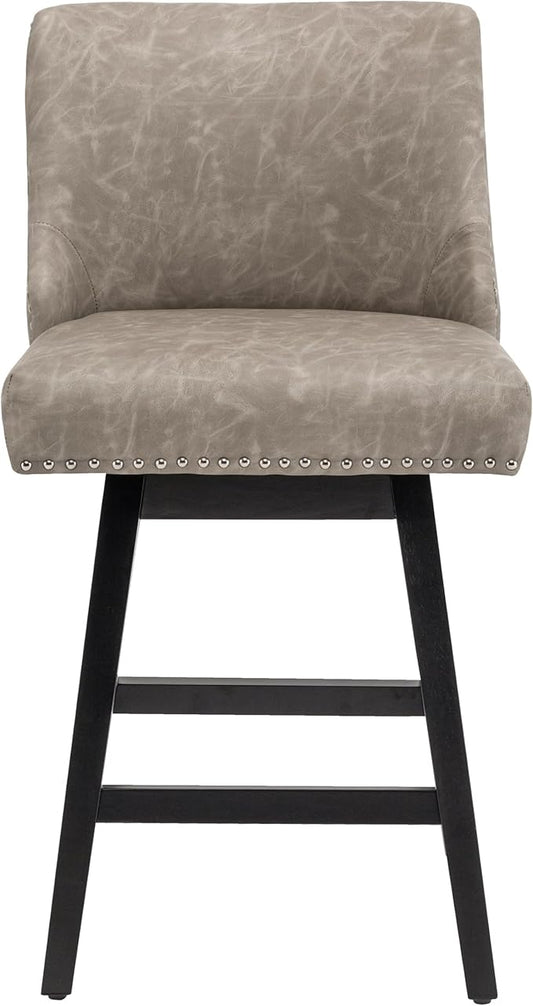 Bar Stool, PU Leather Barstool, 26 Inch Upholstered Counter Stools with 13.8" High Back and Footrest, Swivel Counter Height Barstools for Kitchen Island Home Bar Greige