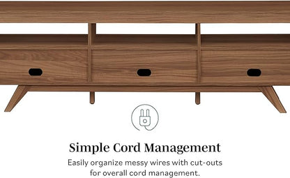 Walker Edison Kimi Mid Century Modern Minimalist Drop-Down Door Stand for TVs up to 85 Inches, 70 Inch, Mocha