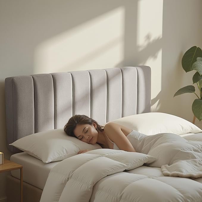 Nestl Upholstered Twin Headboard - Easy Assemble Channel Stitched Headboard Twin Size - Wall Mounted Headboards with 3D Soundproof Wall Panels Peel & Stick Floating Headboards, Silver