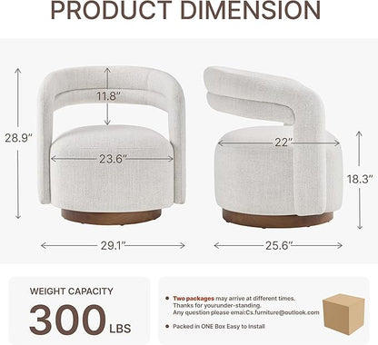 Swivel Accent Chair Set of 2, Upholstered Barrel Chair with Open Back Design, Modern Arm Chair with Wooden Base for Living Room Bedroom Reading Waitingroom,Wheat