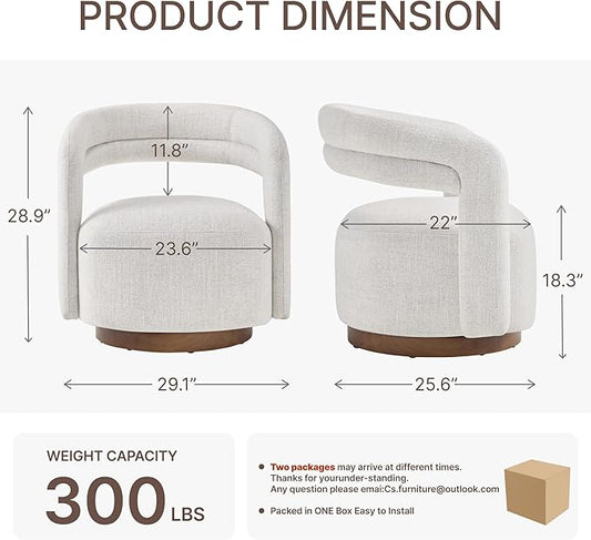 Swivel Accent Chair Set of 2, Upholstered Barrel Chair with Open Back Design, Modern Arm Chair with Wooden Base for Living Room Bedroom Reading Waitingroom,Wheat