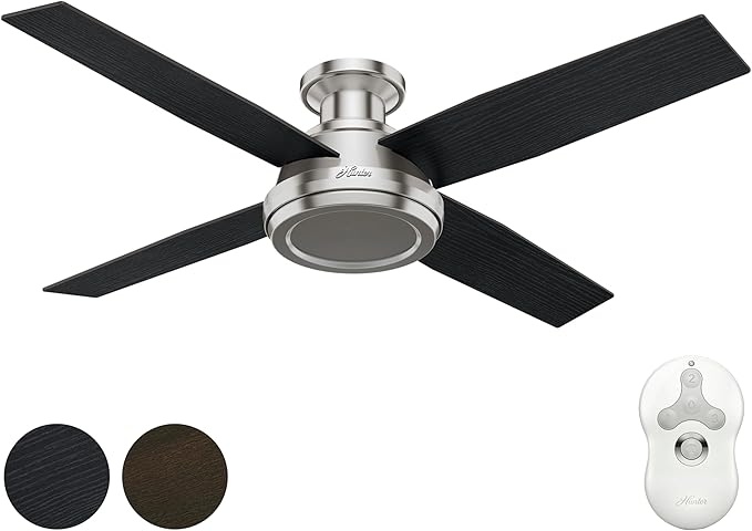 Hunter Fan 52 in Low Profile Brushed Nickel Ceiling Fan with Remote Control (Renewed)