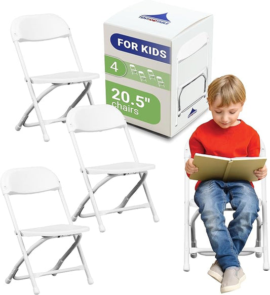 Set of 4 Plastic Kids Chairs - Blue Kids Folding Chairs with Metal Frame, Lightweight and Stackable for Camping, Beach, Classrooms, Desks, Parties & Events - Foldable Seats Indoor & Outdoor