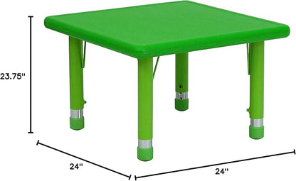 Flash Furniture Wren 24'' Square Green Plastic Height Adjustable Activity Table
