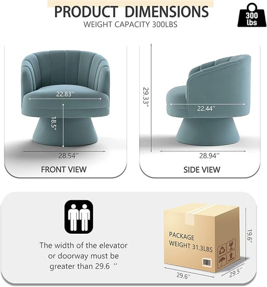 Swivel Accent Chair,Upholstered Velvet 360° Swivel Barrel Chair for Living Room Overstuffed Bouncle Reading Chair Round Armchair for Bedroom,Vanity,Office (Blue)