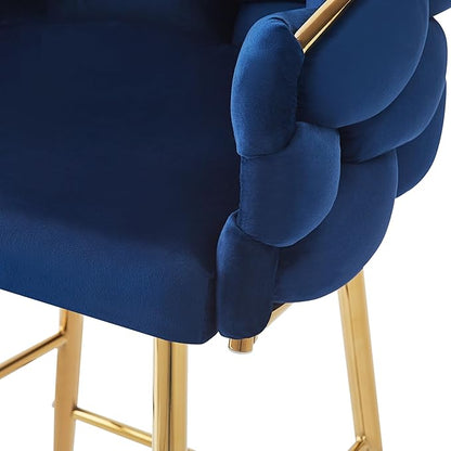 Christopher Knight Home Barrel Counter Stools,Velvet Counter Height Barstools, Modern Luxury Makeup Stool Upholstered Chairs with Gold Legs(Set of 2),Blue