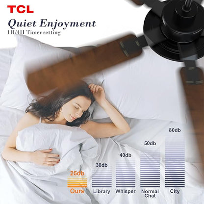 TCL Ceiling Fans with Lights, 52 Inch Ceiling Fan with Light and Remote Control, Reversible DC Motor, Noiseless, Dimmable 36W LED, Modern Ceiling Fan for Bedroom Living Room (Black)