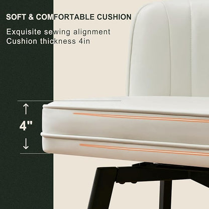 Swivel Counter Height Bar Stools Set of 3, 30'' Modern Barstools with Backs and Metal Legs, Upholstered Bar Chairs, Faux Leather White Stools for Kitchen Island Chairs