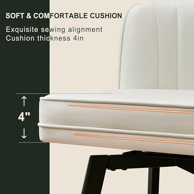 Swivel Counter Height Bar Stools Set of 2, 30'' Modern Barstools with Backs and Metal Legs, Upholstered Bar Chairs, Faux Leather White Stools for Kitchen Island Chairs