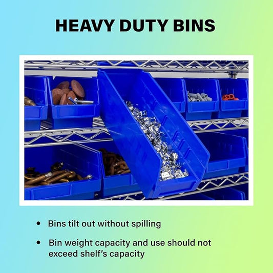 Akro-Mils 30110 Plastic Shelf Bins, Heavy Duty Storage Bins for Garage, Closet, and Drawer Organization, 12-Inch x 3-Inch x 4-Inch, Blue, 24-Pack